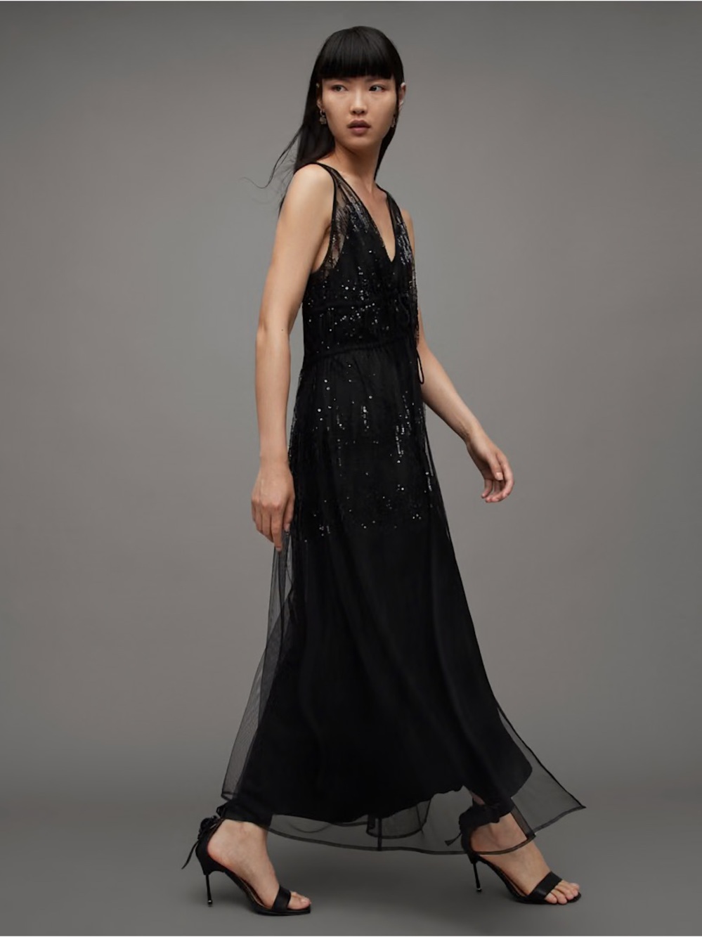 ALL SAINTS Robyn Embellished Black Sequin Tulle Maxi Dress NWT 6 - Picture 6 of 15